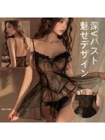 【癒しフル】 レースのサスペンダーナイトドレス セクシーランジェリー 誘惑下着 ベビードール シースルー ふんわり揺れて前開きデザイン V字胸元とバスト周りの透けレース｜storeago00351wpy40jtu00