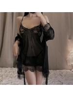 【癒しフル】 ベビードール セクシーランジェリー 花柄レース 透け 可愛い ガウン付き キャミソール ネグリジェ ハーフスリップ セクシー 下着 3点セット8006h｜storeago0036310keijnxm9