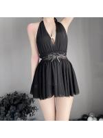 【癒しフル】 ベビードール セクシー ネグリジェ レディース パジャマ 夏 人気 無地 白 黒 柔らかい Vネック バックレス ミニ丈 かわいい ランジェリー 過激 大人 女性 コスチューム 1026-h｜storeago003639bmii90063