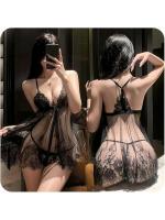 【癒しフル】 ベビードール セクシーランジェリー シースルー Vネック 胸＆尻露出 レース刺繍 Tバック付き セクシー下着 レディース SM風 コスプレ あだるとグッズ対応026｜storeago00363baul1lxpd8