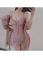 【癒しフル】 ベビードール セクシーランジェリー 花柄レース 透け 可愛い ガウン付き キャミソール ネグリジェ ハーフスリップ セクシー 下着 3点セット8006zi｜storeago00363t2oujpb44q