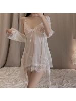 【癒しフル】 ベビードール セクシーランジェリー 花柄レース 透け 可愛い ガウン付き キャミソール ネグリジェ ハーフスリップ セクシー 下着 3点セット8006b｜storeago00363tn7ot28b9b