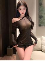 【癒しフル】 シアーミニワンピース アシンメトリーカットアウト 大人ぽくセクシーな上品な透け感特別なひと時に F711｜storeago003923y77yj6s89