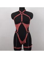 【癒しフル】 【全身拘束】燃え盛る赤のSMハーネス！Oリングと鎖が支配欲を煽る、過激フェイクレザーボディスーツ F301｜storeago003929o5tv66omv