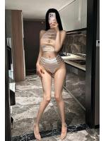 【癒しフル】 過激 セパレート セットアップ 【純白/ホワイト】 ラダースリット 穴あき 胸開き へそ出し ハイウエスト メッシュ セクシー ランジェリー フリーサイズ F852｜storeago00392ashb5i594i