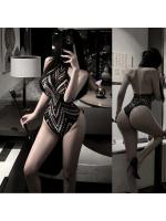 【癒しフル】 魅惑の網目 ホルターネックボディスーツ ハイレグカット ラインストーンとシックなブラックデザイン 超セクシーコスチューム F701｜storeago00392d6d8yqgedq