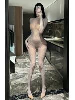 【癒しフル】 過激 全身網タイツ ボディストッキング 【純白/指先まで包む】 グローブ一体型 5本指 穴あき ヒョウ柄 レース 透け感 清楚 ホワイト ランジェリー F849｜storeago00392efm6nj64we