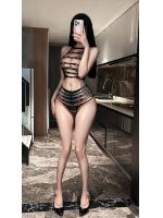 【癒しフル】 過激 セパレート セットアップ 【漆黒ブラック/黒】 ラダースリット 穴あき 胸開き へそ出し ハイウエスト メッシュ セクシー ランジェリー フリーサイズ F853｜storeago00392fs3lf8sni7