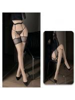 【癒しフル】 超薄型メッシュサスペンダーストッキング（肌色・黒） オイリー テカテカストッキング オーロラ美脚 オープンガータースタイル F518｜storeago00392j02kjvkxgl