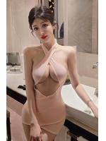 【癒しフル】 【清楚なピンクの罠】こぼれ落ちる爆乳を支えるだけ！’ほぼ裸’の光沢クロスドレス＆Tバックセット F747｜storeago00392l9m4u0elih