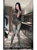 【癒しフル】 過激 全身網タイツ ボディストッキング 【深緑/スネーク柄】 蛇 絡みつく 穴あき オープンクロッチ 透け感 妖艶 セクシー ランジェリー コスプレ フリーサイズ F847｜storeago00392mvz74cqk8u