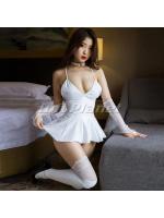 【癒しフル】 【ミニドレス】セクシー フェイクレザー キャットガール コスプレ ミニスカート チョーカー ストッキング 4点セット 白 PG-HC2305WT｜storeago0039965vrp59nrg